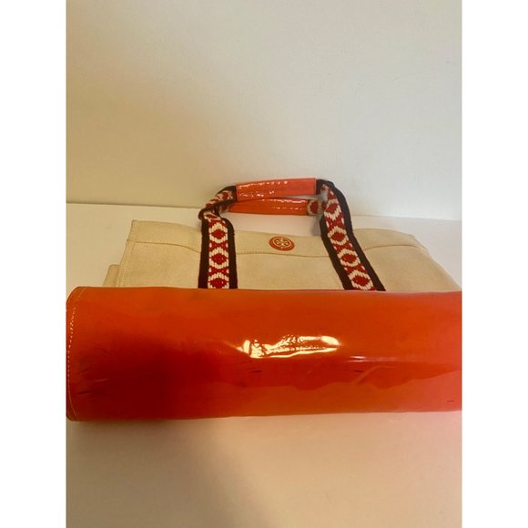 Tory Burch Patent Leather Canvas Tote Bag - Picture 9 of 16